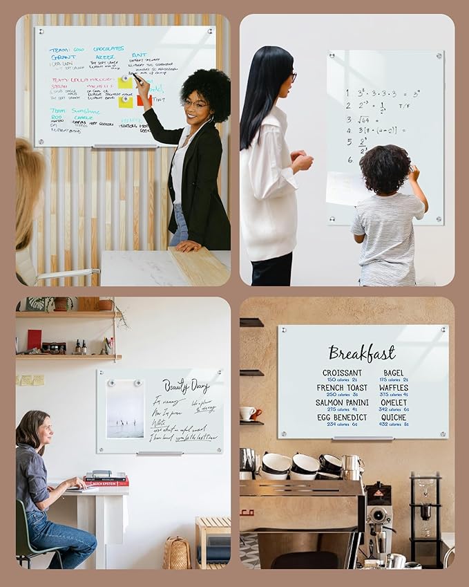 Mifuro Magnetic Glass Whiteboard,36"x24" Wall Mounted Frameless Dry Erase Board for Office, Home & School White