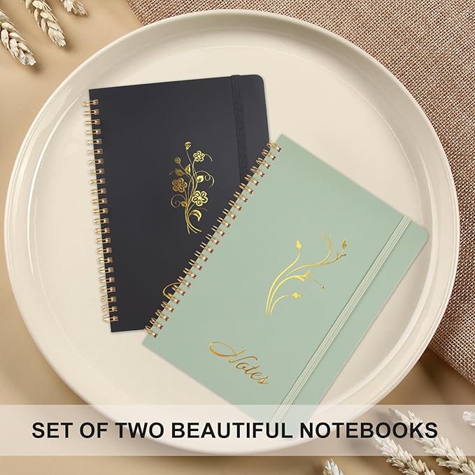 Joyberg Aesthetic Spiral Notebook, 2PCS Cute Notebook, 8.3" x 6" Notebook For Women, A5 Spiral Journal Notebook for Office/School/Home (Green & Black)