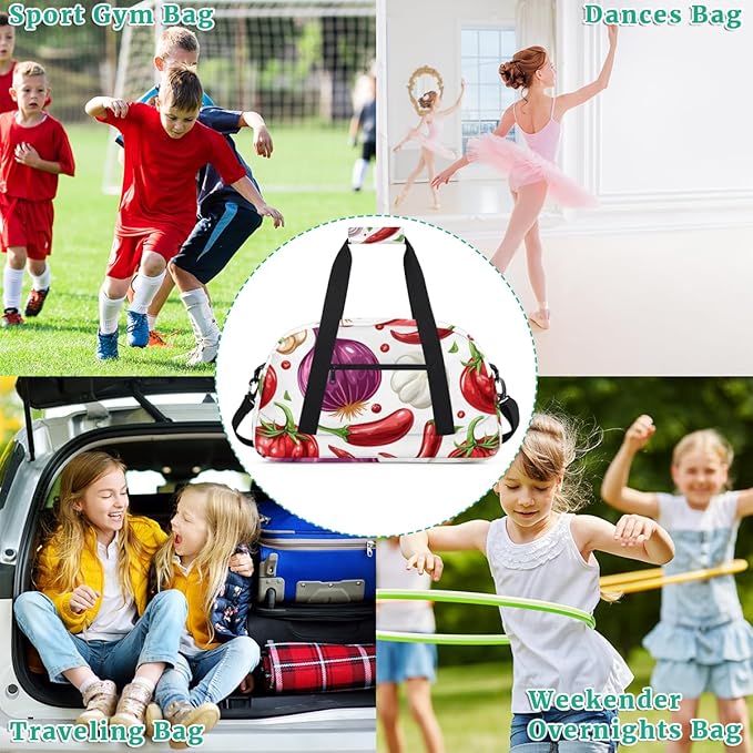 Chili Onion Tomato Kids-Duffel-Bags Gymnastics Dance Bag Carry-On Overnight Travel Gym Lightweight Dance Sports Bags For Girls Boys Kids,