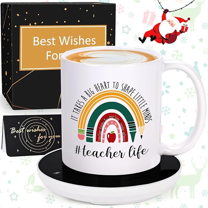 LiqCool Teacher Gifts for Women, Coffee Mug Warmer & It Takes a Big Heart Coffee Mug, Best Teacher Christmas Gifts, Teacher Appreciation Gifts for Daycare/Preschool/Retirement/End of Year(11 Oz)