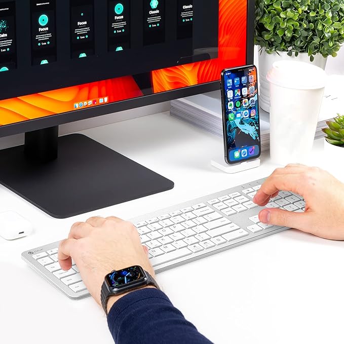 iClever Wireless Keyboard and Mouse, GK08 White Keyboard Mouse Combo, Ergonomic, Quiet, Full Size Design with Number Pad, 2.4G Connection for Mac, Windows and Computer