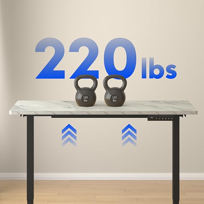 FLEXISPOT E3 Dual Motor Electric Standing Desk 55 x 28 Sit Stand Up Desk, Holds 220 lbs, Adjustable Height w/ Memory Presets, One-Piece Marble Grey Desktop & Black Frame, Ships in 2 Boxes