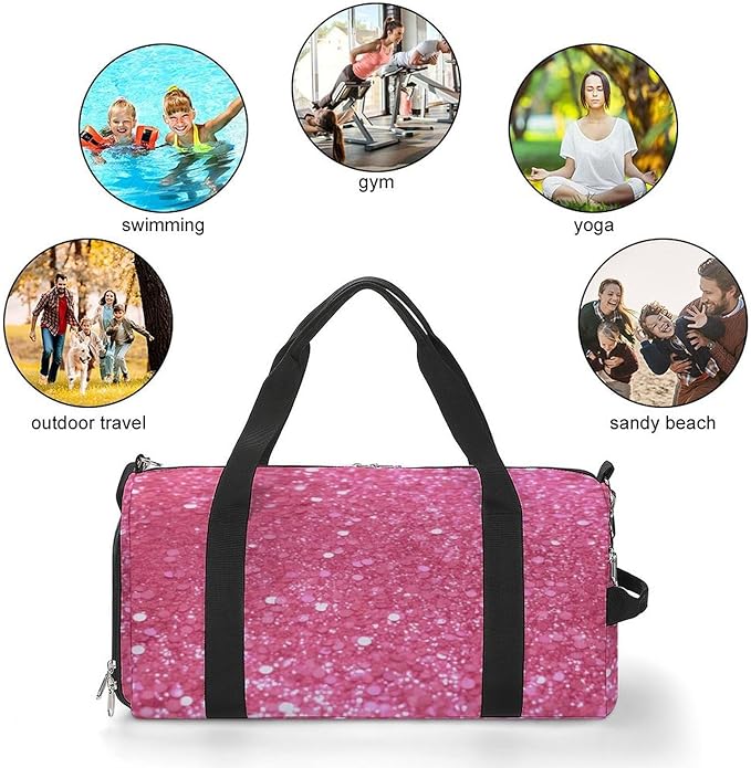 Sparkling Pink Glitter Gym Bag Lightweight ,Travel Duffle Bag with Shoe Compartment,Gym Bag for Women for Overnight, Weekend, Yoga, Gym, Business Trips, Sport And Hospital.