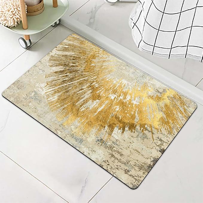 Diatomaceous Earth Bath Mat,Abstract Art Golden Sun Non-Slip Volume Super Absorbent Fast Drying for Bathroom Kitchen Door mat,Eco-Friendly Easy to Clean 16×24Inch (40 * 60cm)