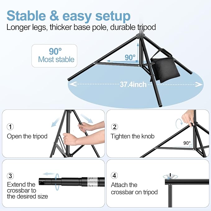 EMART 10x10FT Backdrop Stand, Photo Studio Back Drop Adjustable Stand with 6 Backdrop Clamps,2 Sandbags and Carry Bag,Heavy Duty Background Support System Kit for Photography,Parties,Wedding,Video