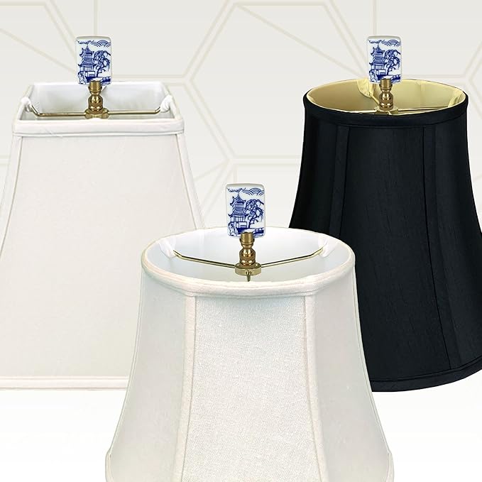 Royal Designs, Inc. Blue & White Porcelain Chinese Garden Design Finial for Lamp Shade, Polished Brass