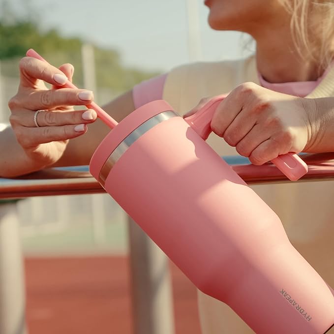 Hydrapeak Voyager 40 oz Tumbler with Handle and Straw Lid | Reusable Stainless Steel Water Bottle Travel Mug Cupholder Friendly | Insulated Cup (Bubblegum)