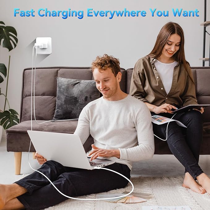 Phone 17 Charger Fast Charging, 45W Dual USB C Charger Block,USB C Wall Chargers with 6.6FT Long USBC Charging Cable Cord for Phone 17 16 15 Pro Max/17 16 15 Pro/Plus,Pad Pro/Air,S25/S24-White