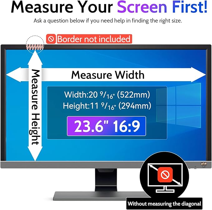 Peslv Privacy Screen for Computer Monitor 23.6 Inch 16:9 Aspect Ratio, Anti Blue Light Glare Removable 23.6 in Privacy Screen Filter Protective Film, HD 23.6 Inch Privacy Screen Protector for Monitor