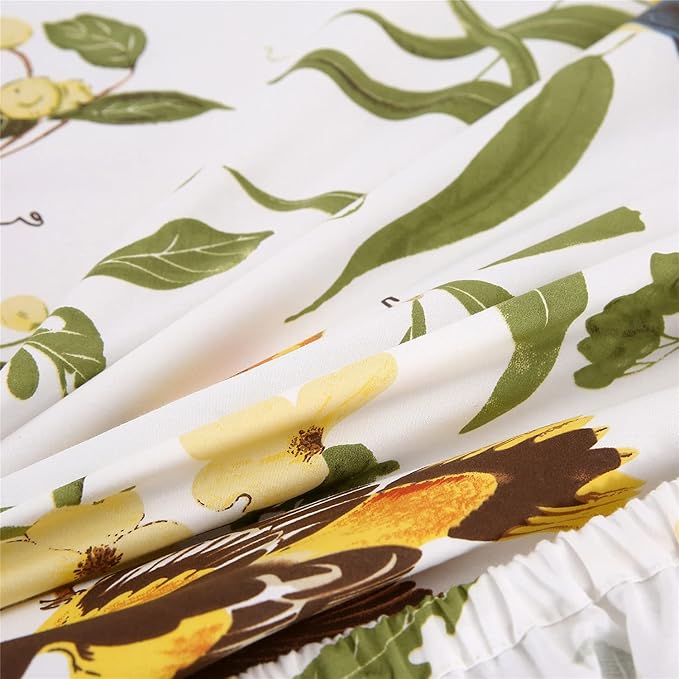 RYNGHIPY Farmhouse Flowers Print Bed Sheet Collection Set Botanical Floral Sheets with Pillowcases (White Green,King Size)