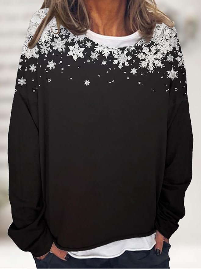 LOAIHA Christmas Shirts for Women Crewneck Snowman Snowflake Santa Graphic Shirts Christmas Tree Long Sleeve Xmas Hoodie