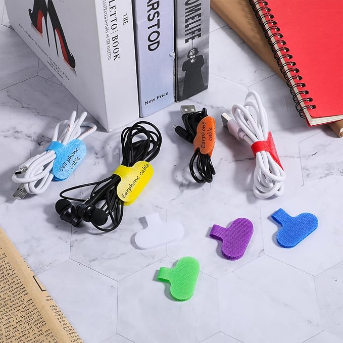 32 PCS Self-Adhesive Cable Labels, Multi Color Durable Write On Cord Label Wire Labels Computers Cable Management and Identification Waterproof Self-Adhesive Nylon Cables Label(8 Colors)