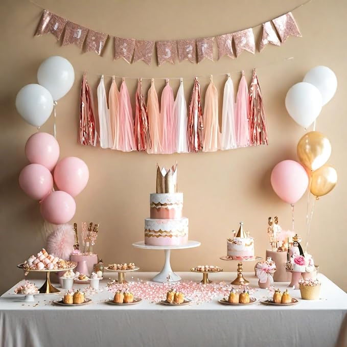 We Moment 20pcs Shiny Tassel Garland Banner Tissue Paper Tassels for Wedding, Baby Shower, Table Decor,Event & Party Supplies, DIY Kits - (Rose Gold,Peach Color,Light Pink,White)