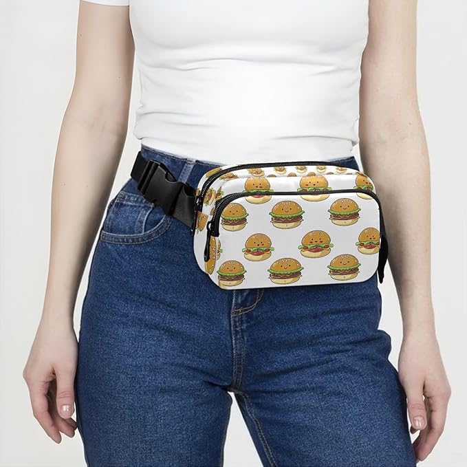 Kawaii Hamburger Fanny Pack for Women Men Water Resistant Fashion Waist Packs with Adjustable Strap Belt Bag for Travel Workout Jogging Hiking 21219478