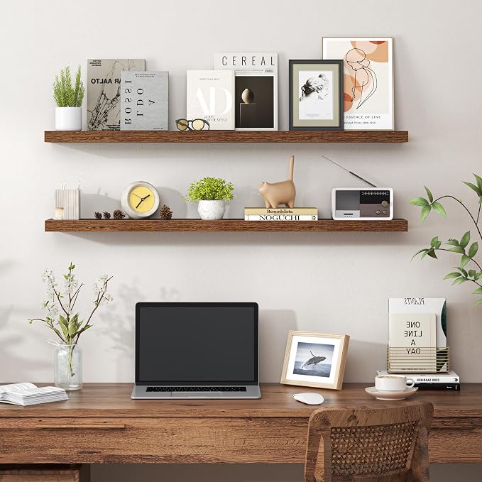 Heimlove Floating Shelves for Wall 40 Inch,Mounted Storage & Display Hanging Shelf with Invisible Brackets,for Bedroom,Living Room,Kitchen,Office,Set of 2,Rustic Brown