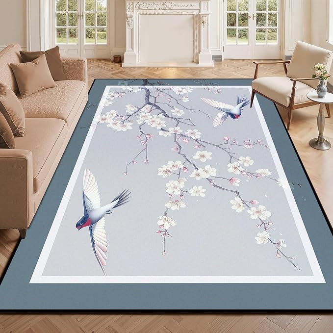 Cherry Blossom Area Rug 3D Swallow Sakura Floral Rugs for Entryway Bedroom Living Room Kitchen Home Decor Soft Non Slip Indoor Carpet Washable Low Pile Floor Mat,2'x3'