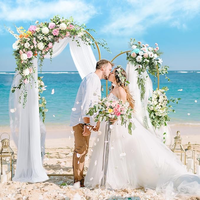 Metal Arch Backdrop Stand, 7.2FT+6FT Wedding Arch Backdrop Stand, Set of 2 Gold Backdrop Arch Stand, Wedding Arch Frame for Wedding Ceremony Birthday Party Baby Shower Graduation Ceremony Decoration