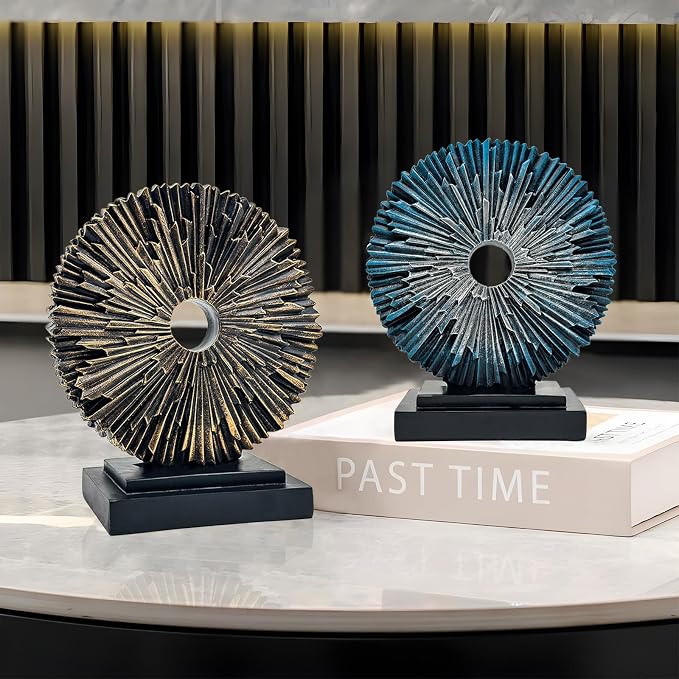 Abstract Statue for Home Decor,Office Desk Sculpture for Men,Creative Round Line Ornament for Bookshelf,Modern Decorative Sculpture,Bedroom,Livngroom,Table(Black)