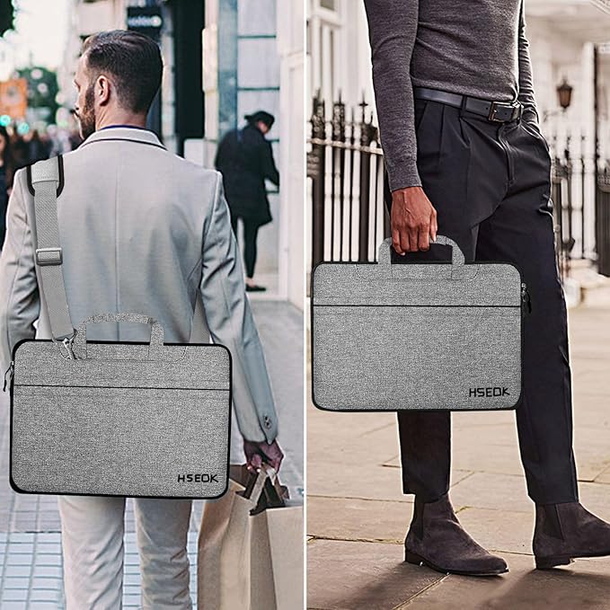 Hseok Laptop Shoulder Bag 15 15.6 16'' Briefcase, Compatible With MacBook Pro 16 inch 2025-2019 M4 M3 M2 M1, Mac 15.4", XPS 15 and Most 15-16'' Notebooks, Spill-Resistant Handbag,Dark Gray & Black