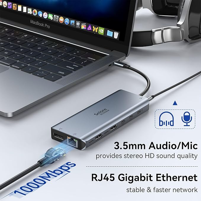 Selore USB C Docking Station Dual Monitor - 13-in-1 Triple Display 3 Monitors with Dual HDMI, DP, 100W PD, Gigabit Ethernet, 10Gbps USB A/C Ports -Laptop Docking Stations for Dell, HP, Lenovo, MacBook
