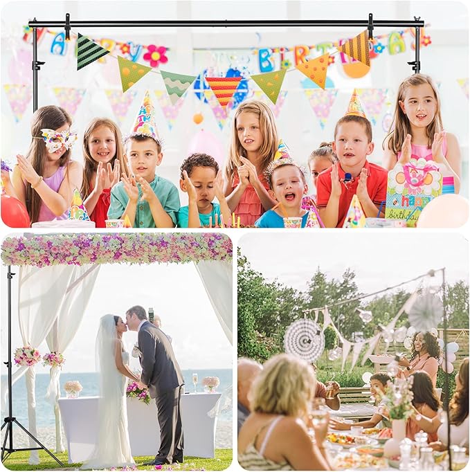 Adjustable Photography Backdrop Stand Kit 10x7ft(WxH) – Photo Studio Background Support with 4 Crossbars, 4 Clamps, 2 Sandbags, (with 10 * 7 Feet White Backdrop Curtain)