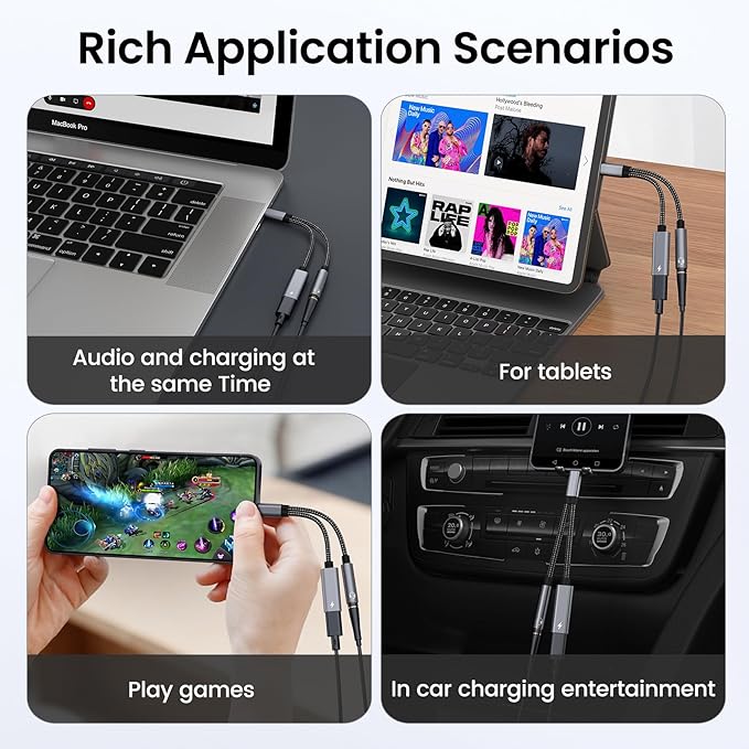 Samsung Galaxy S25 Headphone Adapter, USB C to AUX Mic Jack with PD 60W Fast Charging for Stereo, Earphones, Compatible with Samsung Galaxy S25/S25+/S25 Ultra/S24/S24+, Google Pixel 8/7