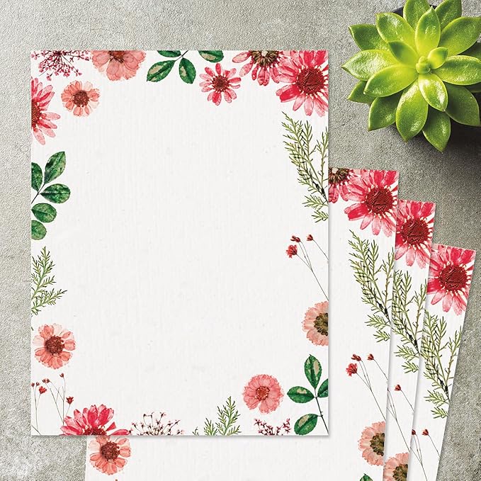 Current Sun Dried Floral Letter Paper - Spring Stationery Papers With Decorative Sun Dried Flowers Border, Printable Holiday, Wedding & Bridal Shower, & Invitation Sheets, Set of 25, 8 1/2" x 11"
