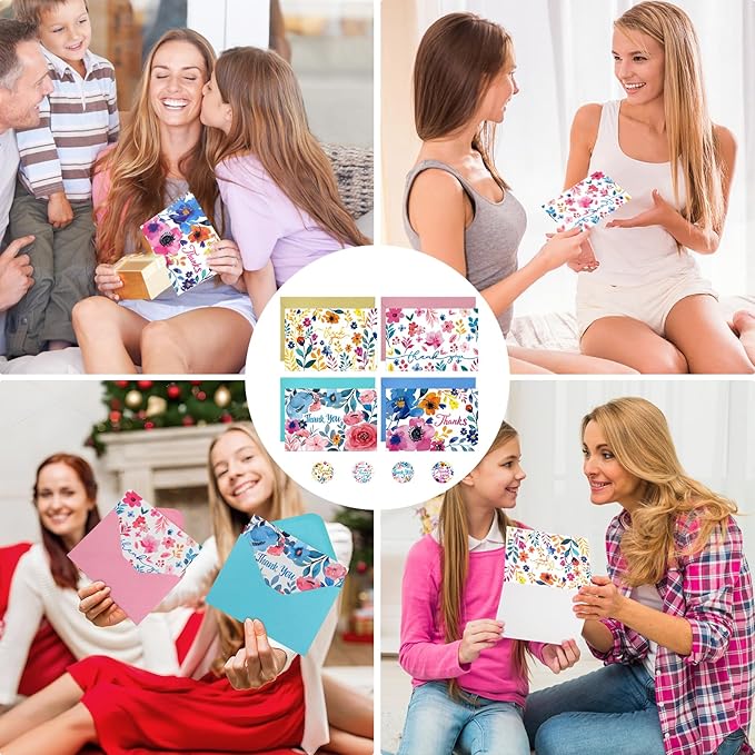 Thboxes 36 Pack Thank You Cards with Envelopes, 4x6 Inch Thank You Cards with Envelopes & Stickers, Greeting Card for Birthday, Wedding, Baby Shower, Bridal Shower, Thanksgiving, Christmas