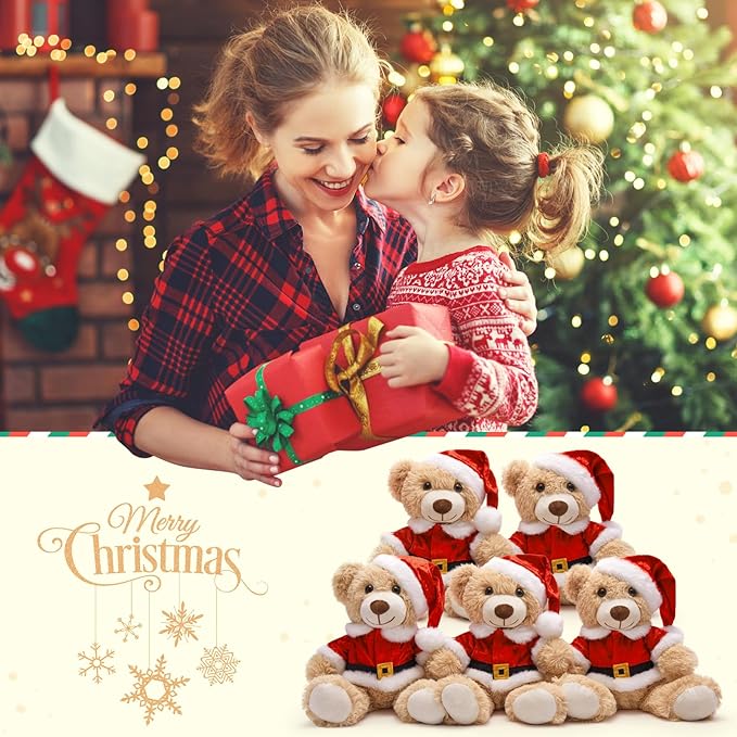 MaoGoLan 14 inch Christmas Teddy Bear Stuffed Animal Plush Bear with Classic Outfits - Removable 8'' Santa Coat & Hat Fits Most Small Plush Toys - Christmas Decorations & Gifts, 3 Pack