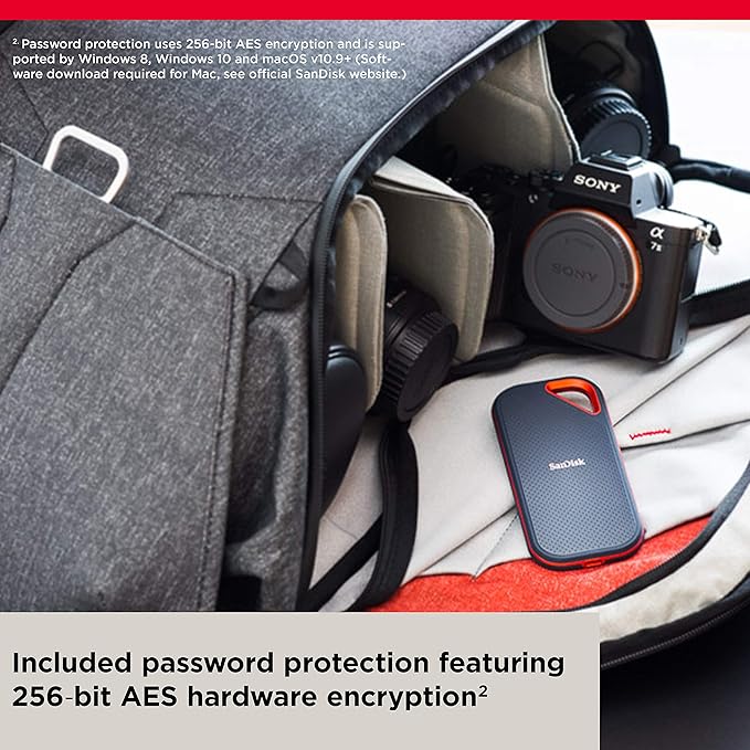 SanDisk 1TB Extreme PRO Portable SSD - Up to 2000MB/s - USB-C, USB 3.2 Gen 2x2, IP65 Water and Dust Resistance, Updated Firmware - External Solid State Drive - SDSSDE81-1T00-G25