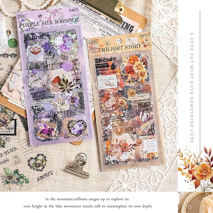 Ptyism 309 Pcs/24 Sheets Stickers for Scrapbooking,Scrapbook Flower Stickers for Scrapbooking Art Journal Bullet Journal Accessories
