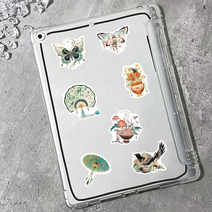 50PCS Vintage Chinoiserie Art Stickers,Chinese Elements Aesthetic Stickers,Vinyl Waterproof Decal,Perfect for Kids,Teens,Water Bottle Suitcase Phone Skateboard Guitar Bike Laptop Scrapbook