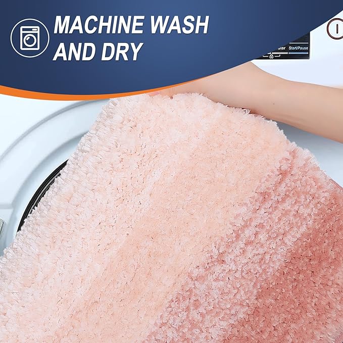 OLANLY Bathroom Rugs Mat 47x17, Extra Soft Absorbent Microfiber Bath Rugs, Rubber Backing, Quick Dry, Machine Washable Bath Mats for Bathroom Floor, Tub and Shower, Home Decor Accessories, Peach