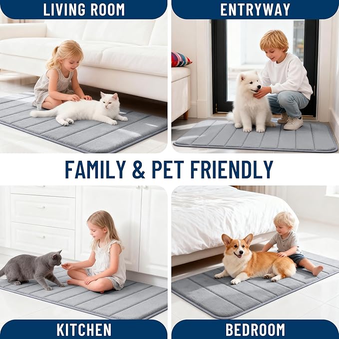 OLANLY Memory Foam Bath Mat 36x24, Super Soft Absorbent Bathroom Rugs, Quick Dry, Machine Washable Shower Floor Rugs, Bathmat Carpet, Bathroom Home Decor Accessories, Grey