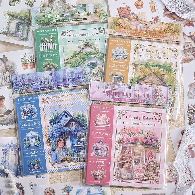 YagCu Garden Journal Sticker Book, 50 Sheets Washi Junk Journaling Sticker, Scrapbook Supplies, Watercolor Scrapbooking for Adults, Yellow Decorative Ephemera Arts Craft