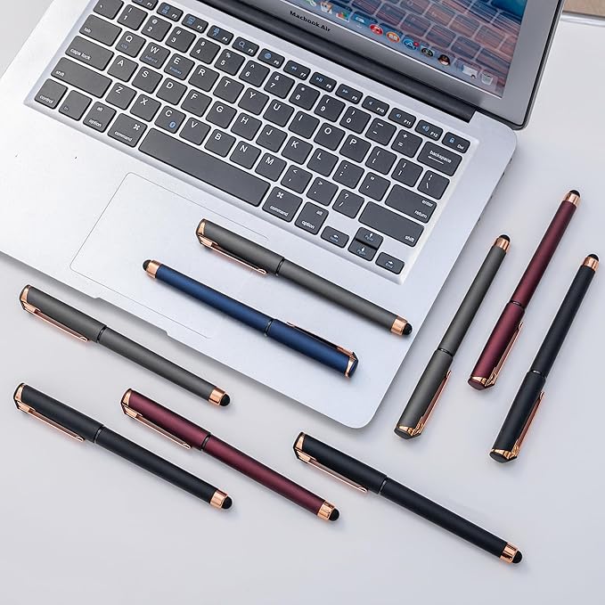 Linbsunne Black Gel Pens 0.7mm Medium Point Pen Office Pens 2-in-1 Stylus Pens for Touch Screens Gel Ink Rollerball Pens for Writing (18 Pack-grey)