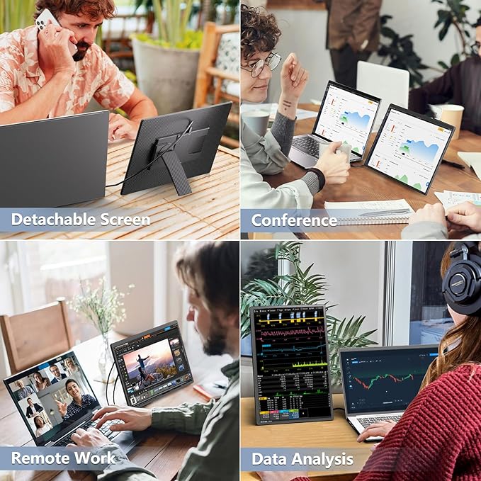BKVOO Portable Monitor Laptop Screen Extender - 16" 1200P FHD Travel External Display USB-C HDMI Port Detachable Kickstand Gaming Monitor Compatible with Wins Mac Chrome Dex Phone
