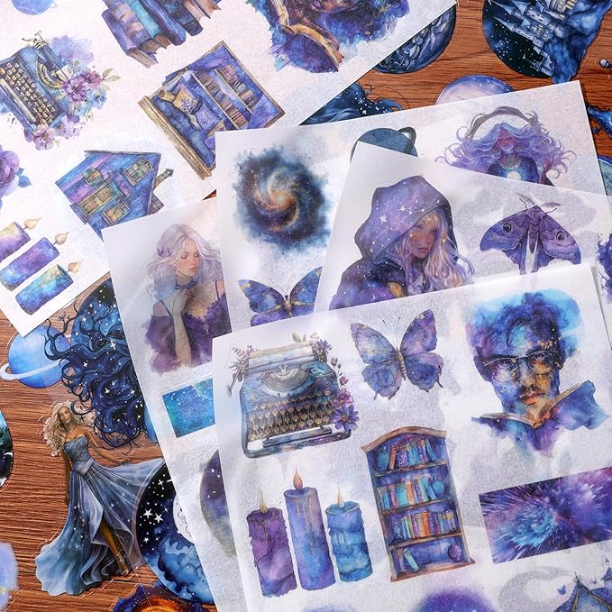 Auguro Fantasy Magic Scrapbook Stickers 20 Sheets 240 Pre-Cut Washi Stickers for Journaling PET Transparent Book Sticker Decorative or DIY Paper Crafts, Arts and Crafting Projects