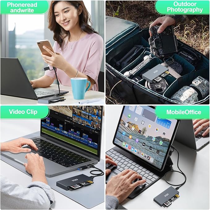 USB 3.0 Multi 8 in 1 USB C/USB A XQD Card Reader for Sony G M Series/Lexar 2933x/1400x Mark XQD/CF/XD/MS/SD/TF,10Gbps Type C Memory Card Adapter for Windows/Mac OS/Linux/Android
