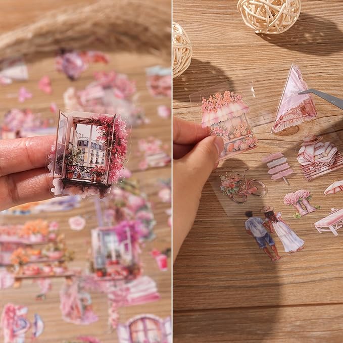 Auguro PET 20 Sheets 120 Pre-Cut Summer Stickers for Scrapbooking People Beach Scrapbook Sticker Transparent Stickers for journaling Junk journaling Supplies