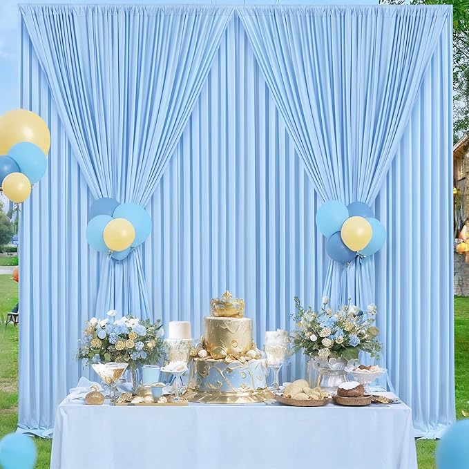 6 Panels Baby Blue Backdrop Curtain for Baby Shower Parties Wrinkle Free Light Blue Curtains Backdrop Drapes Fabric Decoration for Birthday Party Photography 30ft(W) x 10ft(H)