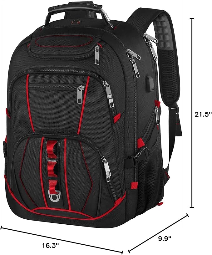 JCDOBEST Laptop Backpack, Red, 55L Capacity, TSA Approved, RFID Anti-Theft, USB Charging Port, Headphone Hole, Back Luggage Strap, Chest Strap, Laptop Backpack