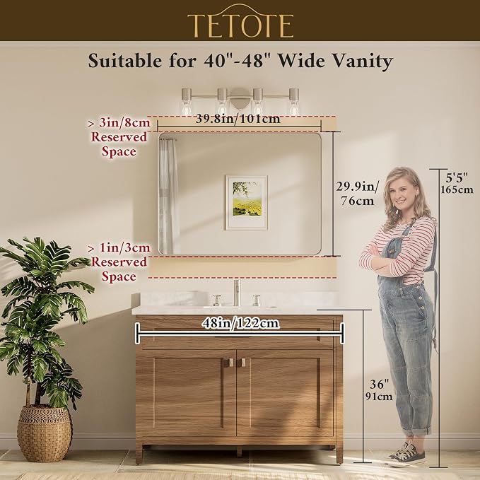 TETOTE Brushed Nickel Mirror 40 x 30 Inch for Bathroom Over Sink Metal Framed Mirror Modern Farmhouse for Living Room Entryway(Horizontal/Vertical)