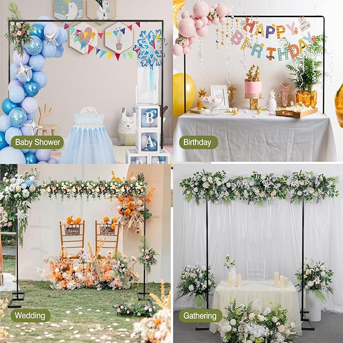 Square Backdrop Stand, 8.2FT Black Wedding Arch, Heavy Duty Balloon Arch Stand, Over The Table Rod Stand with Clamps, Adjustable Photo Booth Background, Backdrop Frame for Valentines Day Party