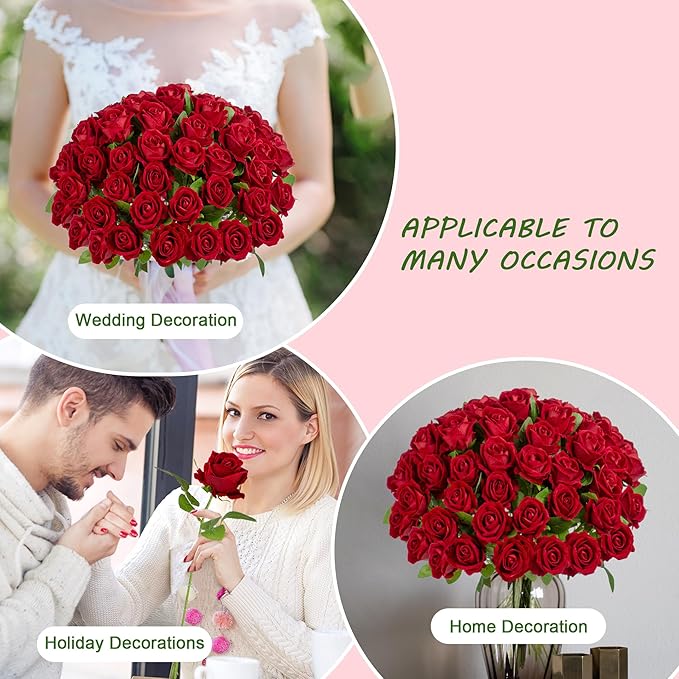 Fake Plants Roses Flowers Plastic Flowers Spring Decorations for Home Gifts for Gf Roses Artificial Flowers for Vase Fake Flowers Home Decor Fake Plant 19.6โ(50PCS Red)