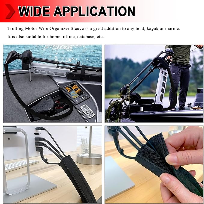 4 PCS Trolling Motor Cable Organizer Sleeve, 60" L Neoprene Troll Sleeve Trolling Motor Wire Cover, Cable Management Sleeve Wrap for Cover Wire and Extension Cords