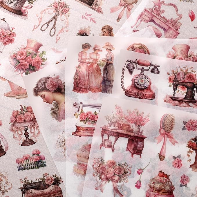 Auguro Vintage Ephemera Sticker 24 Sheets precut 300 washi Stickers Paper People Journal Stickers for Adults Junk journaling Sticker Book Scrapbooking Supplies