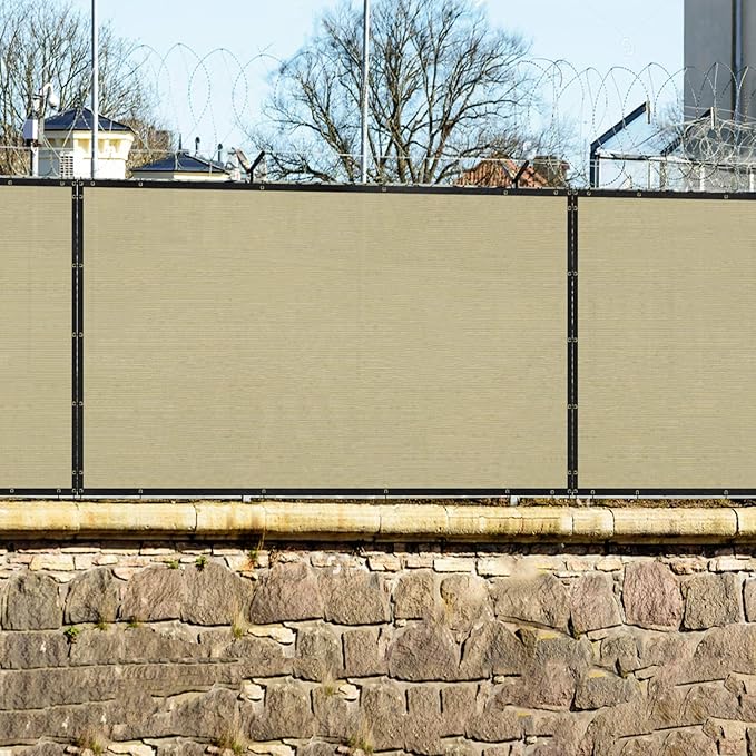 Windscreen4less Privacy Fence Screen Heavy Duty Windscreen Fencing Mesh Fabric Shade Net Cover with Brass Grommtes for Outdoor Wall Garden Yard Pool Deck, 6'x20' Beige