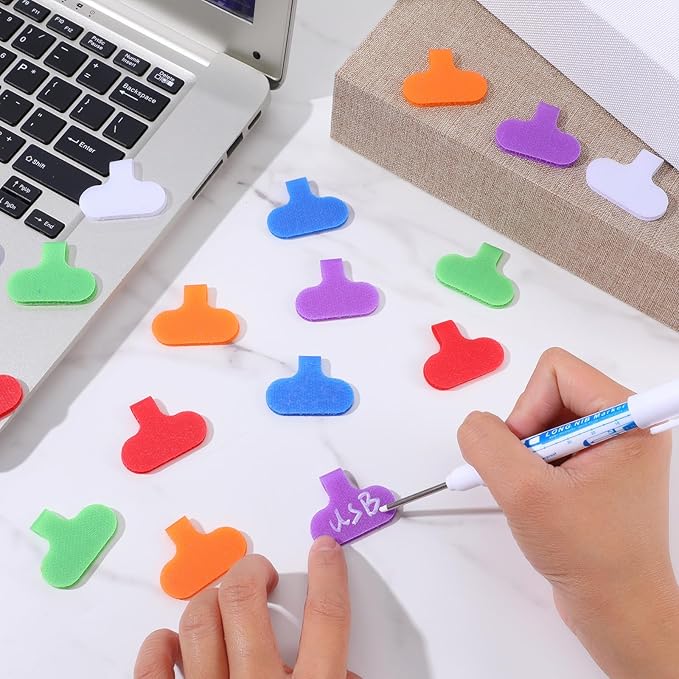 30 Pcs Multi Color Cable Labels, 6 Colors Write On Wire Labels Cord Label for Electronic Cable Management Writable Cord Tag Self-Adhesive Nylon Wrap-It Cables Label for Computers Cables Identification