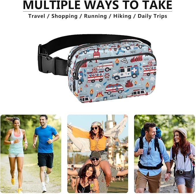 Kawaii Fire Police Cars Fanny Pack for Women Men Water Resistant Fashion Waist Packs with Adjustable Strap Belt Bag for Travel Workout Jogging Hiking 21219350